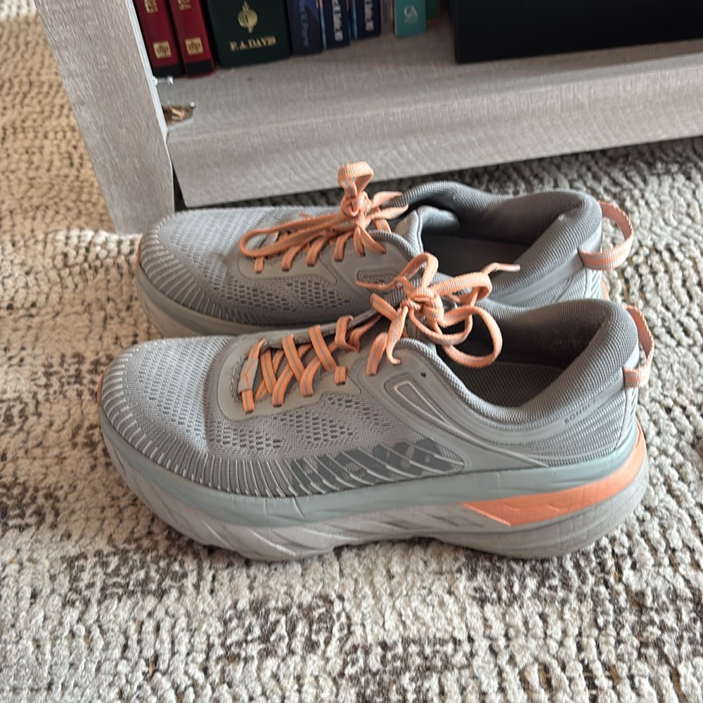 Gray and Pink Athletic Sneakers lightly worn hoka one ones